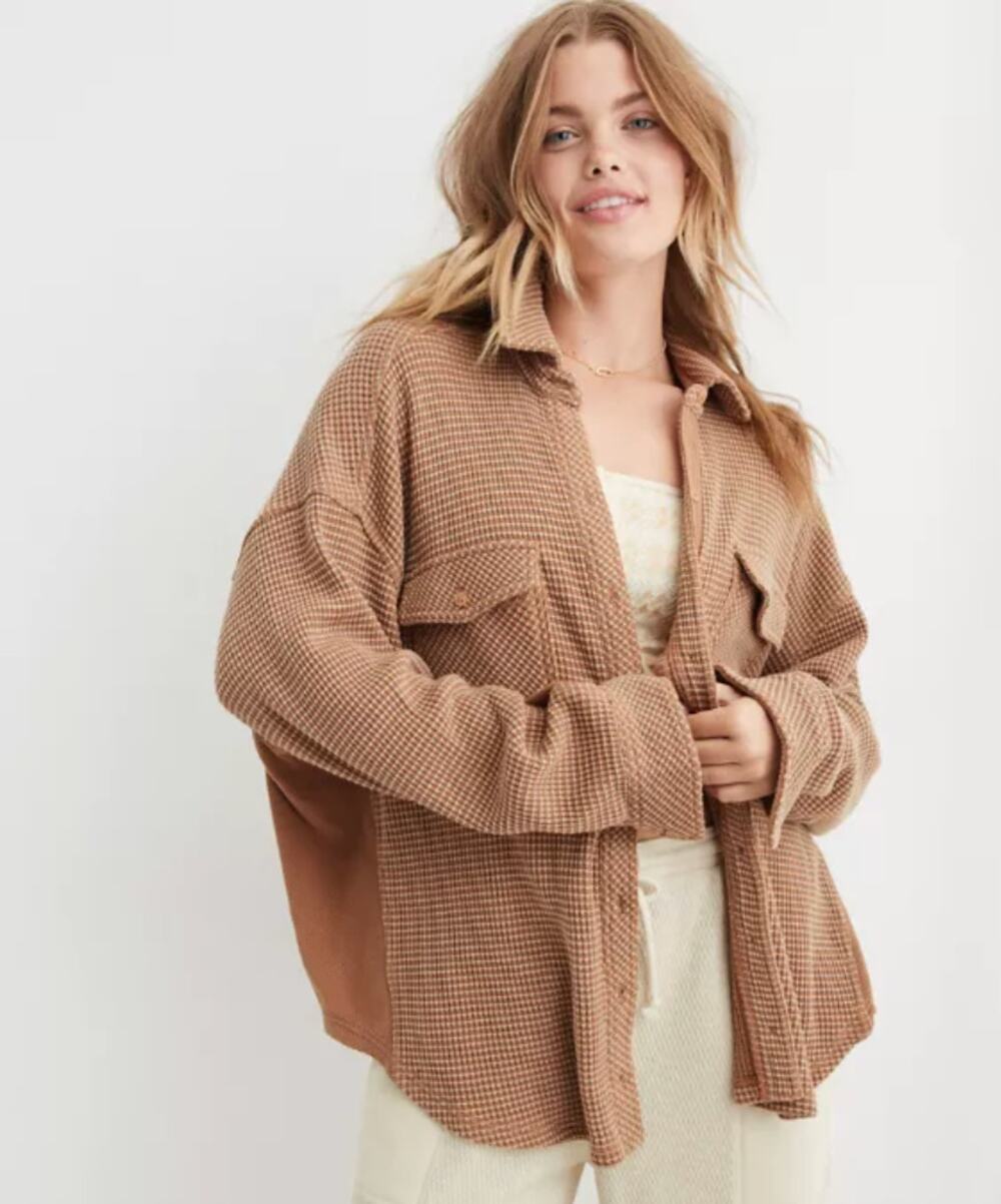 Aerie LumberJane Waffle Button Up Shirt Oversized Size Large